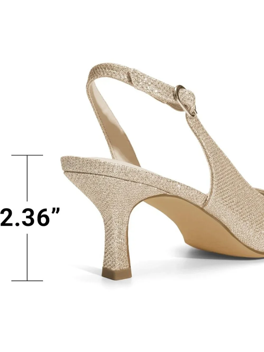 Dream Pairs Women's Gold Glitter Pointed Toe Faux Leather Kitten Slingback Heels